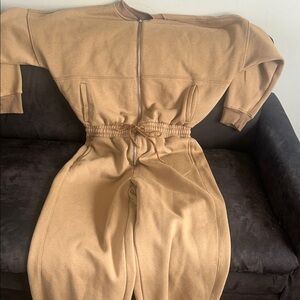 Fashion Nova Tan Zip-Up Jumpsuit